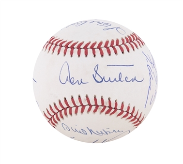 300 Win Club Multi Signed OAL Brown Baseball With 12 Signatures (PSA/DNA NM-MT+ 8.5)